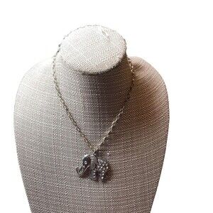 Silver Tone Rhinestone Elephant Pendant Necklace